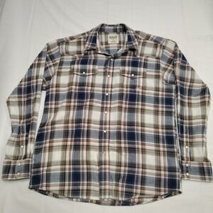 Ariat Shirt Mens Large Blue Plaid Western Pearl Snap Long Sleeve Retro Fitted